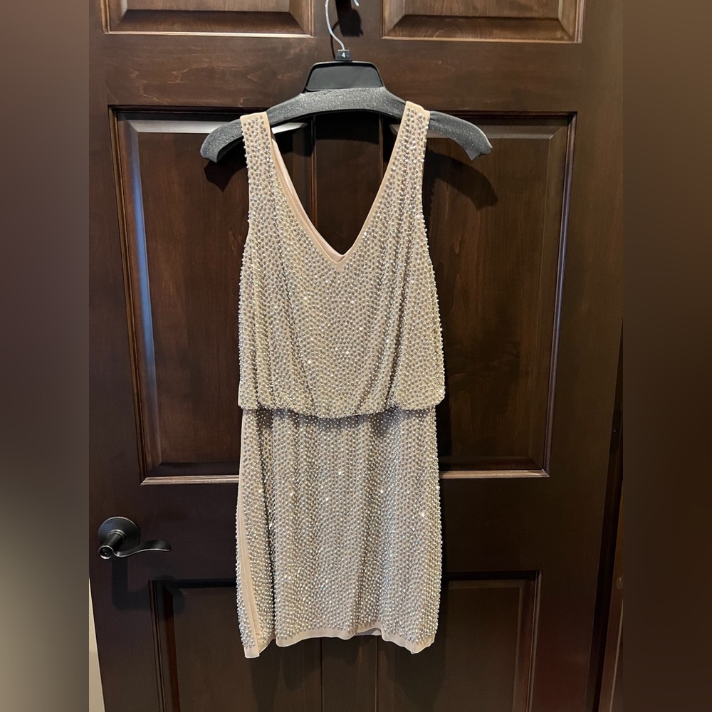 Xscape Beaded Cream Backless Dress